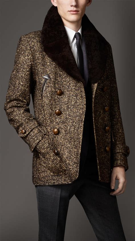 burberry pea coat shearling|Burberry wool pea coats men's.